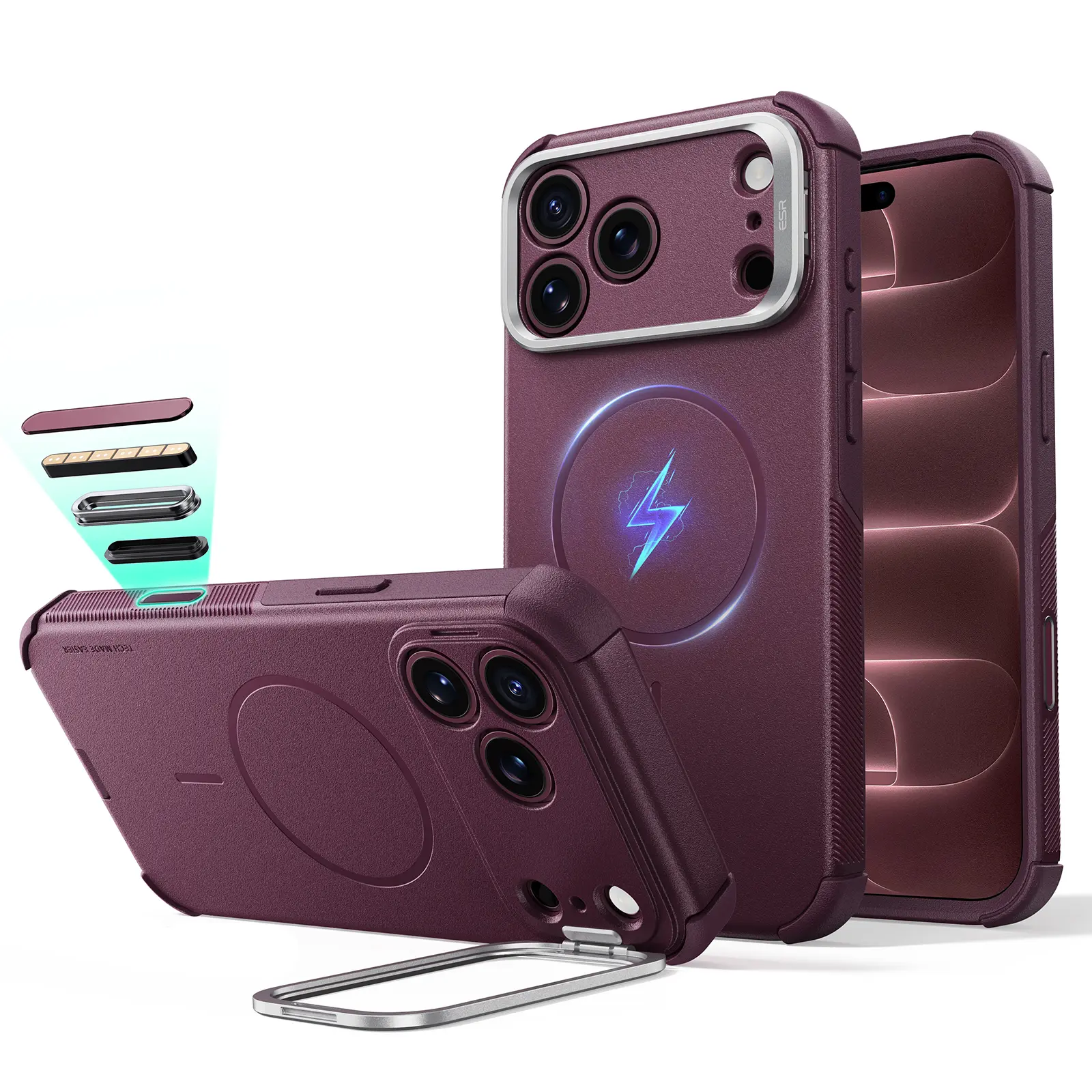 ESR Magnetic Cyber Series Protective iPhone Case - iPhone 18/17/16/15  (All Models) Casing, MagSafe Wireless Accessory, Stash Stand, Camera Control, 23FT Military-Grade Shock Absorber, Landscape View Protector, Phone Accessories