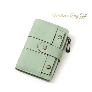Women's Mint Green Bifold Vegan PU Leather Wallet - Casual, EDC, Compartmentalized, Handmade Compact Clutch, Mother's Day Gift, Snap Closure, Zipper Pocket, Multi-Card Slots, RFID Protection, Casual Women's Wallets, Edc Women's Wallets