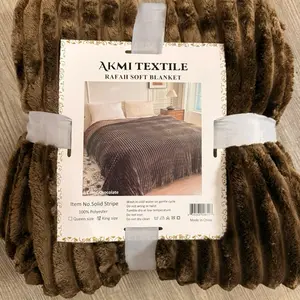 AKMI TEXTILE Brown Plush Throw Blanket KING SIZE RAFAH SOFT BLANKET 100% Polyester Solid Bubble Design