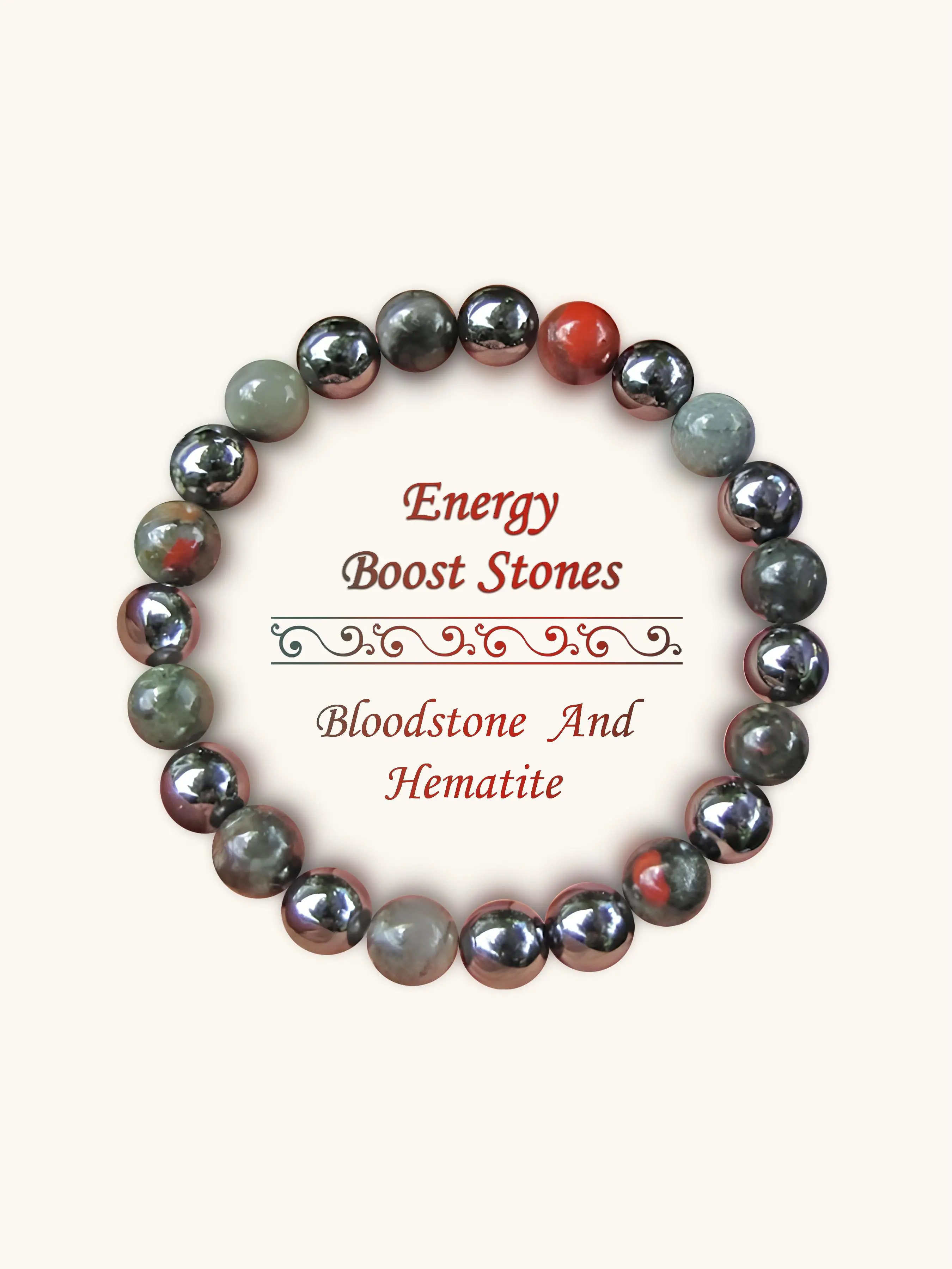 Bloodstone & Hematite Pain Relief Beads Bracelet, Metal Chain Circulation Booster, Street Style Energy Jewelry for Women & Men