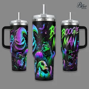 Oogie Boogie Boogieman #2 Halloween Green Black Stainless Steel Insulated Tumbler Cup, 20oz/40oz With Straw Lid Included, 40oz Handle Option, Spooky Full Wrap Design