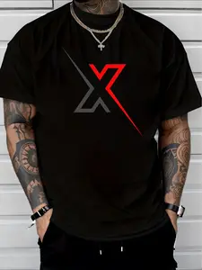 Men's Plus Size Casual Fashion, Creative Print Design, Loose Fit Comfortable Wear, Ideal for Daily Leisure, Short Tops