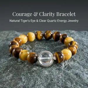 【Loulangems】Courage & Clarity Bracelet, Natural Tiger's Eye & White Quartz, Boost Confidence & Clear Mind, Spiritual Healing Energy Jewelry, Handmade Protection Gift for Women Men