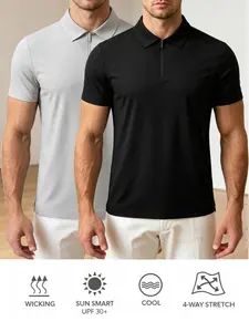 Men's Casual Short Sleeve Plain Polo Shirt, Half Zip Design, Breathable Quick Dry, Classic Collar, Comfort Fit, Ideal for Work, Golf, Travel, Sporty Polo Top