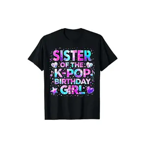 K-Pop birthday girl's sister T-shirt with cute Korean pop music pattern T-shirt, cool Y2K style trendy high school student birthday party T-shirt