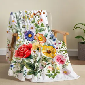 Floral Blanket Vintage Flowers Blankets Butterfly Wildflowers Throw Blankets Soft Cozy Flannel Fleece Throw Blanket Colorful Daisy Plants Throw Blanket for Couch Sofa Bed