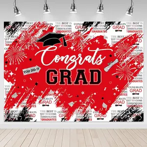 Graduate Backdrop 7x5ft Congrats Grad Red 2026 Graduation Party Decorations Background Class of 2026 Photography Backdrops