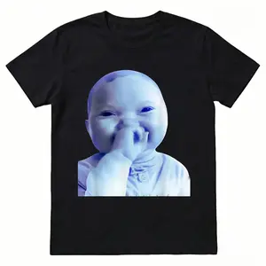 AI Baby Holding Laugh Meme T-Shirt | Viral Blue Tint Baby Graphic Tee | Funny TikTok Meme Shirt | Internet Culture Gift | Casual Retro Meme Streetwear | TikTok Trend Top