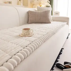 Thick Comfortable Plush Quilted Non-Slip Sofa Cover, Soft Sofa Protector, Universal Dustproof Seat Pad for 1-4 Seater Sofas, Straight Stripe Design, Couch Slipcover