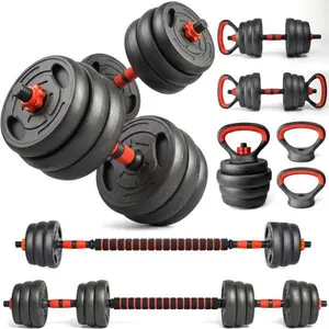 66LB 4-in-1 Adjustable Weight Set | Convertible Dumbbell, Barbell & Kettlebell Kit | Home Strength Training Equipment with Push-Up Stands