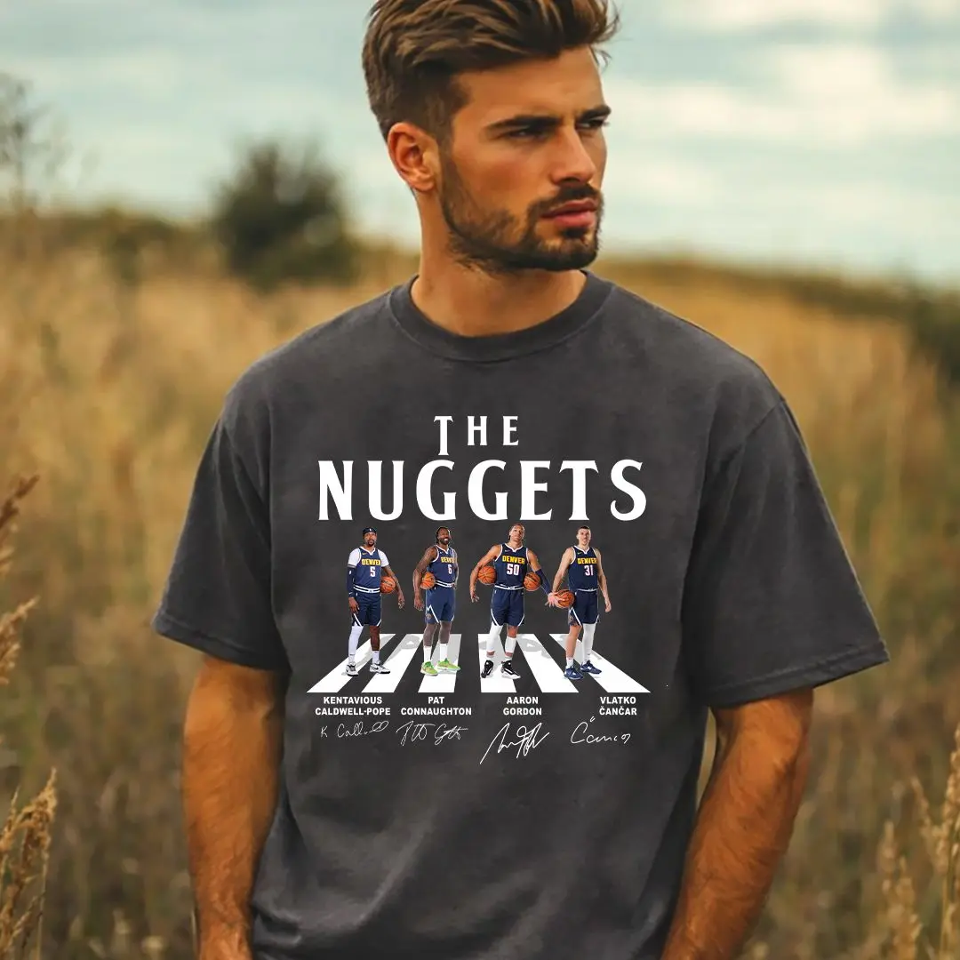 Nuggets Walking Abbey Road Signatures Basketball Shirt, Game Day Outfit, Retro Mountain T-Shirt, Gift for Basketball Fans