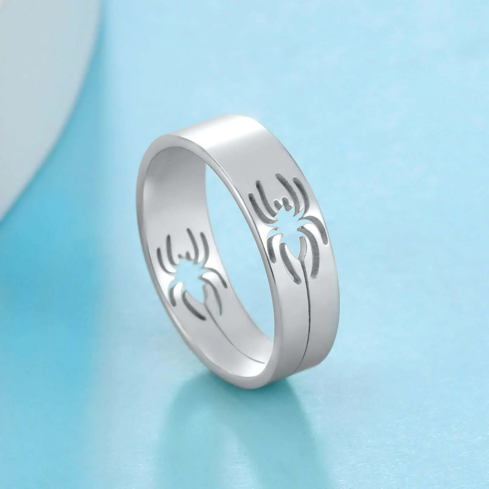 Titanium steel hollow spider silk ring, couple men and women animal elements Y2K personalized daily jewelry gift