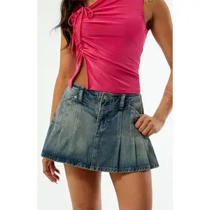 Playboy Women's By PacSun Pleated Denim Mini Skort - Multicolor