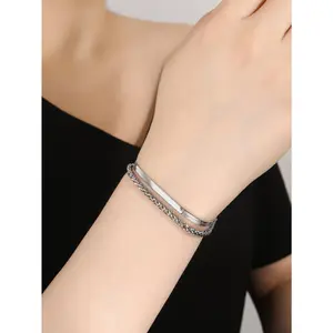 1 Pc Simple Double-layer Chain Blade Bracelet, Suitable for Ladies' Daily Wear