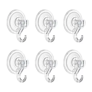 VEVOR Suction Cup Hooks 6 Pack,  2.76 x 3.54 x 1.57 inch, 10 LBS Max Load Clear Shower Suction Cups, Strong and Reusable Heavy Duty Wall Holder, for Loofah, Towel, Glass, Window, Kitchen, Bathroom