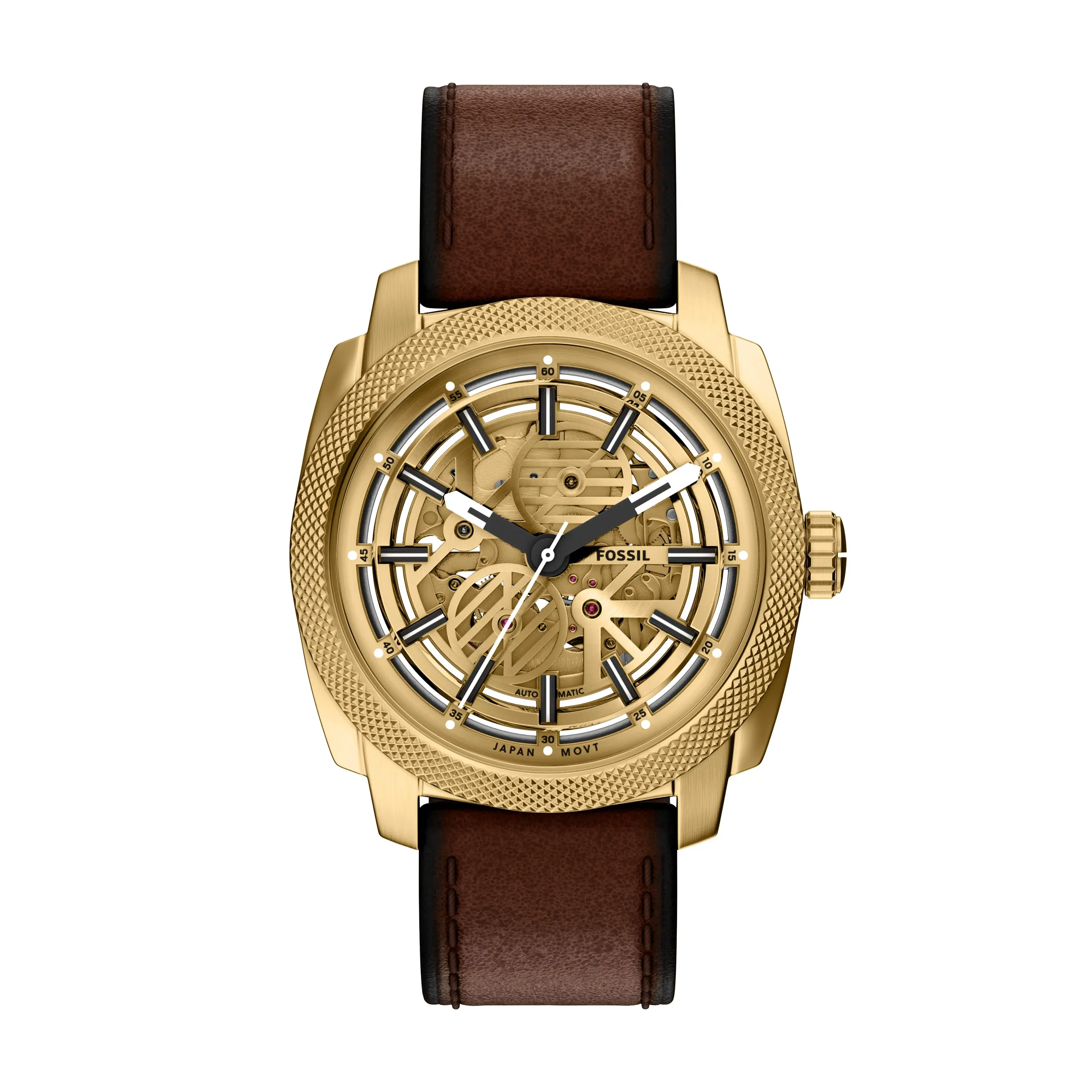 Fossil Men's Machine 45mm Automatic Brown Leather Watch