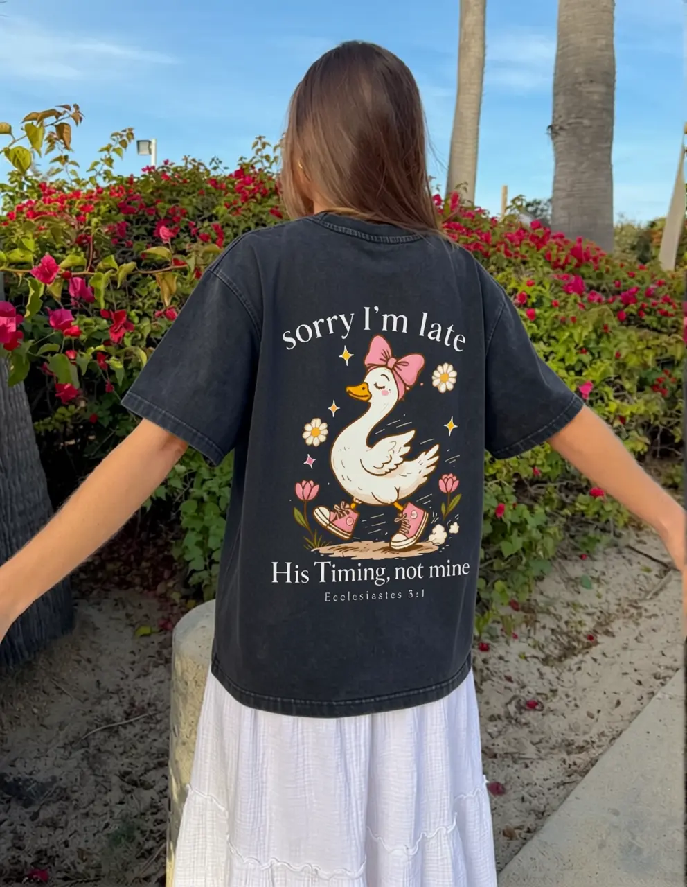 His Timing Not Mine Tee • Vintage Oversized Ecclesiastes 3:1 Goose Christian Mom Shirt Boxy Breathable Cotton Everyday