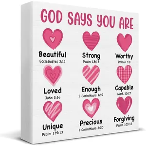 Christian Desk Decor Romantic God Says You Are Beautiful Bible Verse Wood Sign Decorations for Home Table Desk Shelf 5 X 5 Inch