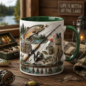 Personalized Fishing Mug 2D Printed 3D Effect Bass Angler Coffee Cup, Custom Name Gift for Fisherman Dad Grandpa, Durable Ceramic Mug for Fishing Lover Outdoor Enthusiast, Father’s Day Birthday Appreciation Gift Idea for Him