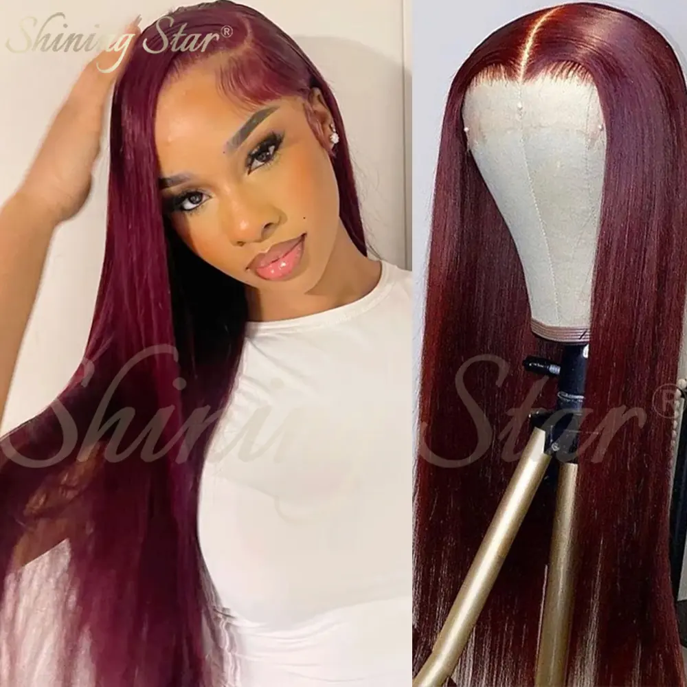 Dark Burgundy 99J Straight 13x6 HD Transparent Lace Front Wig Human Hair Pre Plucked Brazilian Remy Lace Frontal Human Hair Wigs For Women