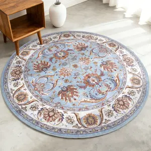 Round Rug 6 Ft Rugs for Entryway Washable Circle Entrance Rug Non Slip Round Doormat Indoor Printed Faux Wool Round Front Door Mat Floor Carpet for Backdoor, Entryway, Bedroom, Blue