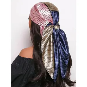 Geometric Pattern Satin Scarf, Soft Comfortable Head Scarf, Fashionable Hair Accessories for Women & Girls, Suitable for Fashion and Daily Use, Turban Hijab