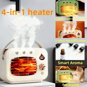 4 In 1 Small Portable Space Heater, Pet dryer, Diffuser, Humidifier – Indoor Electric Mini Table Heater with Overheat & Tipping Protection for Students, Office, Home heater Adjustable Heating