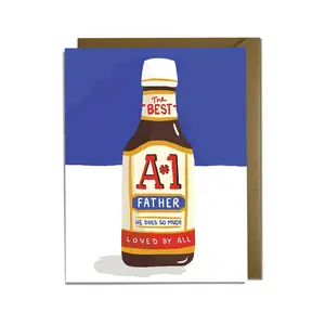 Father's Day Card - A number 1 dad, best dad, steak sauce, griller, meat