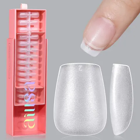 AILLSA 450pcs Extra Short Coffin Acrylic Soft Gel Press-On Nails, 15 Sizes Full Matte Boxed Tips with Thin Back Edge, Better Fitting No Need File Pre-Shaped for DIY Nail Art Valentine's Day Gift for Women