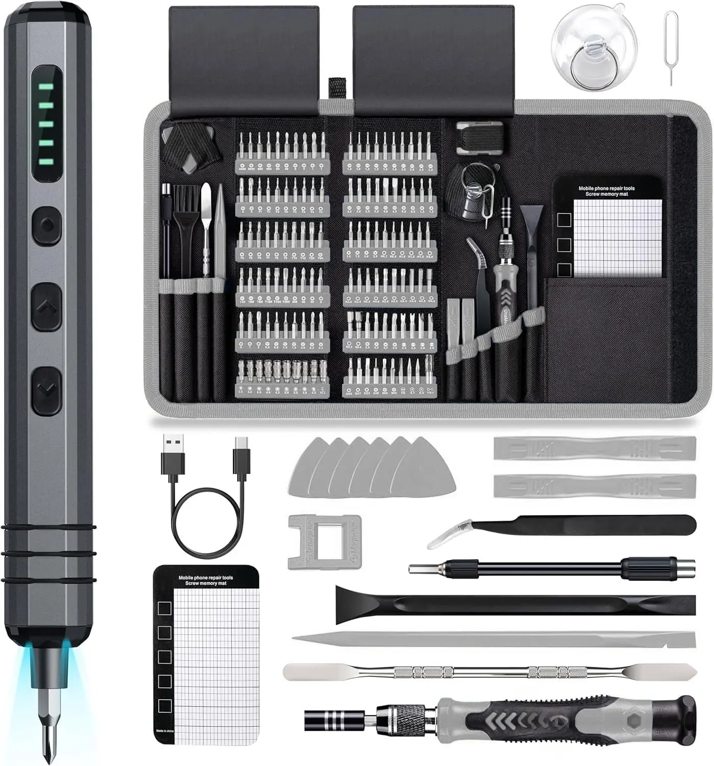 Mini Electric  Set 140-IN-1:  Small Electric  Cordless - 5 Torque Settings, 120 Precision Bits, LED Light,  Power  Repair Tool Kit for PC RC Electronics