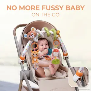 TUMAMA Baby Activity Arch with Animal Spiral Toy, Clips Adjustable and Detachable Sensory Stimulating Hanging Toys Baby Toys 0-3 3-6 Months, Newborn Strollers Bassinets Crib Carseat Toy