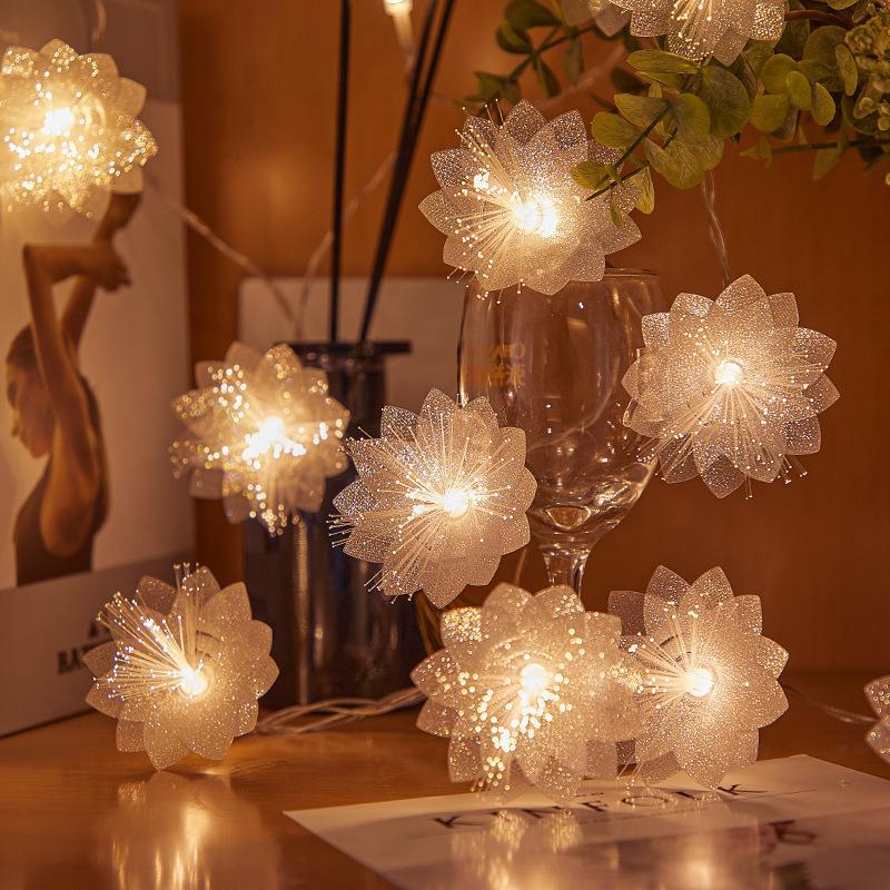 Fiber Optic LED Flower String Lights, Waterproof and Dustproof, Decoration for Balcony and Garden, Small Colored Lights for Festive Atmosphere Creation