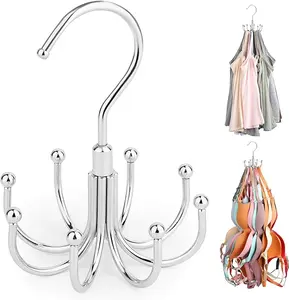 [New Deal] 24 Storage Capacity Tank Top Hanger, Rotatable Bra Organzier for Closet, Max 24 Sport Bra Holder, Metal Space Saving Closet Organizers and Storage, Silver Hanging