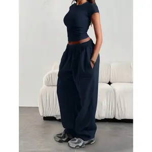 Women High Waist Wide Leg Lounge Pants Elastic Waist Baggy Fit Brown Solid Color Soft Fabric Relaxed Fit Minimalist Style Casual Trousers Korean Athleisure Daily Wear Fall Winter Streetwear Oversized Comfy Home Wear Bottoms