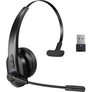Headset with USB Dongle for , Single-Ear  Headset with Noise Cancelling Microphone for Office & Truckers,  V5.2 with Mute Button for Work