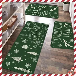 2/3pcs Christmas Kitchen Non slip Floor Mat, Merry Christmas, Christmas Tree, Snowflake Pattern Non slip Flannel Floor Mat, Suitable for Party Kitchen, Entrance Door, Laundry Room, Bathroom, Room Christmas Decoration Carpet Floor Mat, Home Decor Rugs
