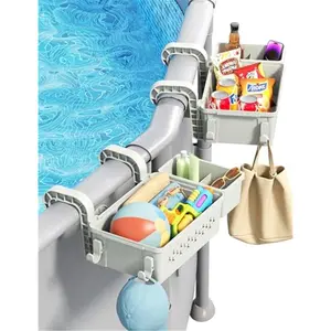 2026 Upgrade 2 Sets Poolside Storage Basket - Original Above Ground Pool Accessories, Swimming Pool Storage Basket with Pool Cup Holder, Poolside Storage to Organize Cup Towel