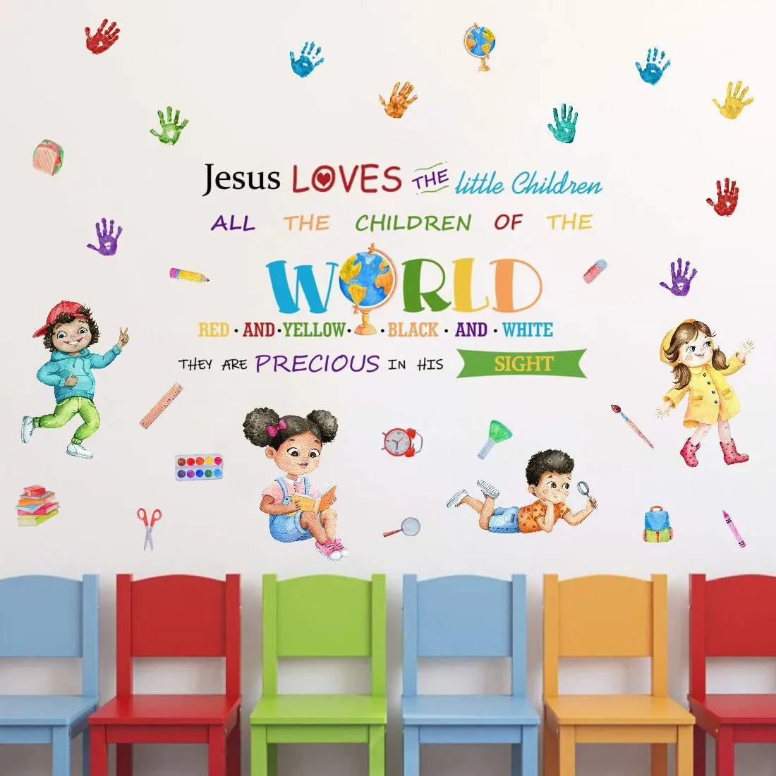 Loves The Little  Equality Wall Decal,  Verses Inspirational Quote Handprint Vinyl Wall Stickers, Removable Learning Student Artwork for School Classroom Playroom Decor