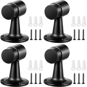 4 Pack Mounted Door Stop 3 in Aluminum Door Stopper with Bumper & Stainless Screws (Black)