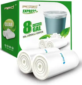 FORID Clear Trash Bags, 8 Gallon Garbage Bags, Wastebasket Bin Liners 110 Count Plastic Trash Bags for Bathroom Bedroom Office Garbage Can 30 Liters - Durable & Thick Trash Bag - Medium