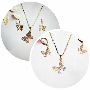 "14K Gold-Filled Butterfly Jewelry Set – White or Pink"