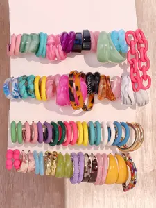 40 Pairs Fashionable Exaggerated Artistic Earrings, Colorful Acrylic Resin C-Shaped Dangle Earrings Set, Unique Jewelry Collection