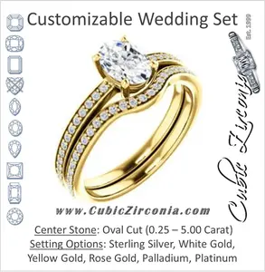 CZ Wedding Set, featuring The Majo Jimena engagement ring (Customizable Oval Cut Design with Thin Pavé Band)