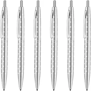6 Pack Cute Dot & Sliver Click Ballpoint Pens -1.0mm Medium Point Black Ink with 6 Stainless Steel Refills for Business Office Students Teachers Wedding Christmas ﻿