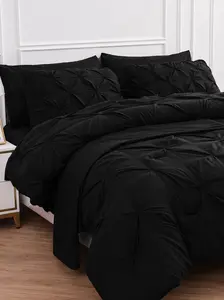 LANE LINEN 5-Piece Modern Black Bedroom Bedding Set - Ultra-Soft Pinch-Pleated Down Alternative Comforter, Brushed Microfiber Sheets, Pillowcase, Sham, Ideal for Summer Use