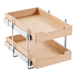 SummerWins2-Tier Pull-Out Wooden Kitchen Storage Rack, 14Wx21D Birch Wood Soft-Close Slide Drawer, Heavy-Duty Space-Saver Shelf with Adjustable Base, Easy Installation for Kitchen & Pantrydealsforyoudays