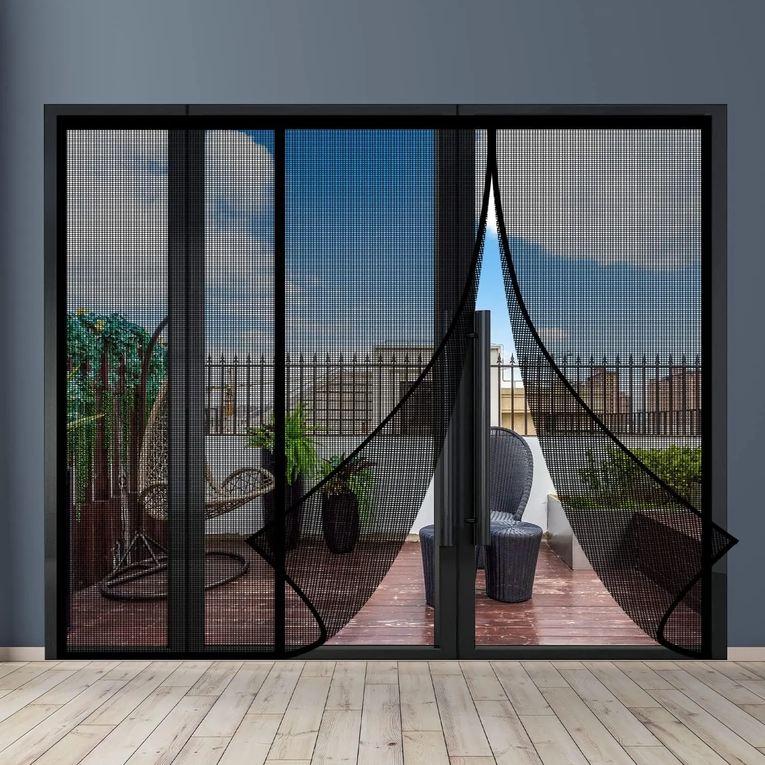 Door Screen Fit Door Size 72 x 80 Inch,  Durable Reinforced Fiberglass Mesh Curtain, Heavy Duty Screen Door with Full Frame Hook & Loop for Sliding Doors,Patio