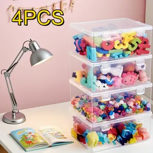 4-Piece Transparent Plastic Storage Boxes with Lids, Stackable Organizers for Games and Crafts, Durable and Space-Saving Containers