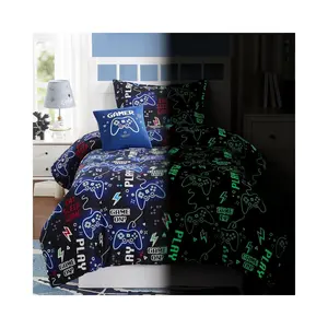 Kids Comforter Set Twin Size for Boys, Glow in The Dark Gamer Bedding Set 1 Comforter, 1 Decor Pillow, 1 Pillow Sham, Twin XL Comforter Set Dorm Bedding