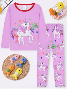 Cute Girls Unicorn Pajamas Set 2 Piece, Pastel Cute Pajamas, Cartoon Print Pajama, Soft Comfortable Homewear, Adorable Mythical Design, Perfect Gift for Little Princesses